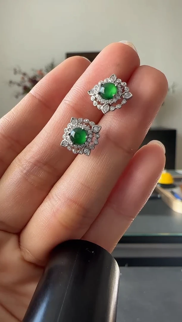 【闪购商品】翡翠耳饰银S925镶嵌银镶