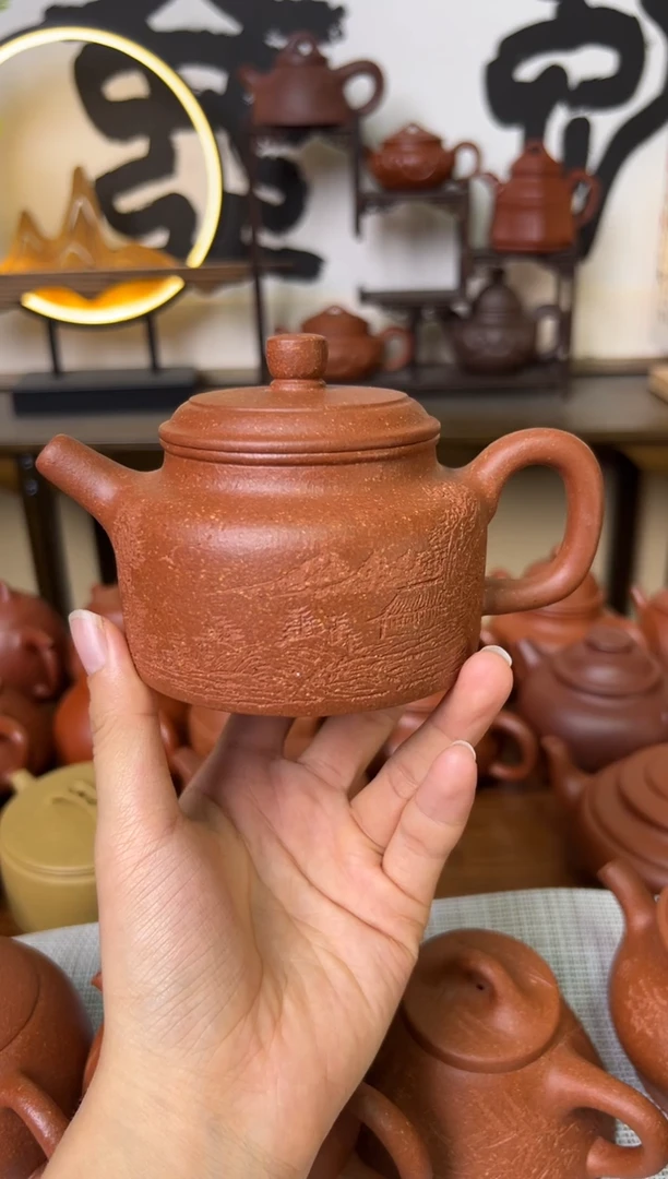 茶壶段泥前*全手黄降坡掇只壶刻绘