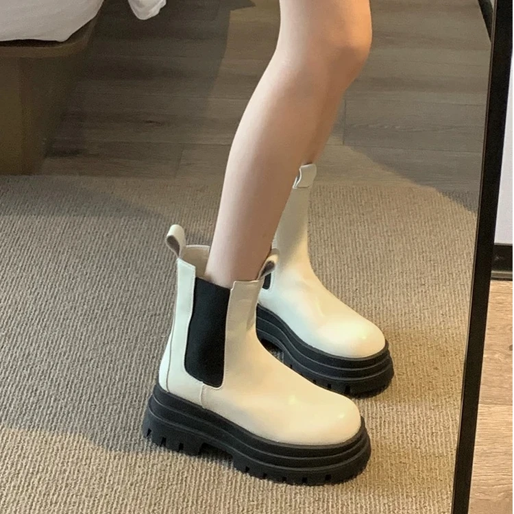 AM23D64256A切尔西靴女款2024秋冬季单靴新款靴子厚底瘦瘦靴短靴