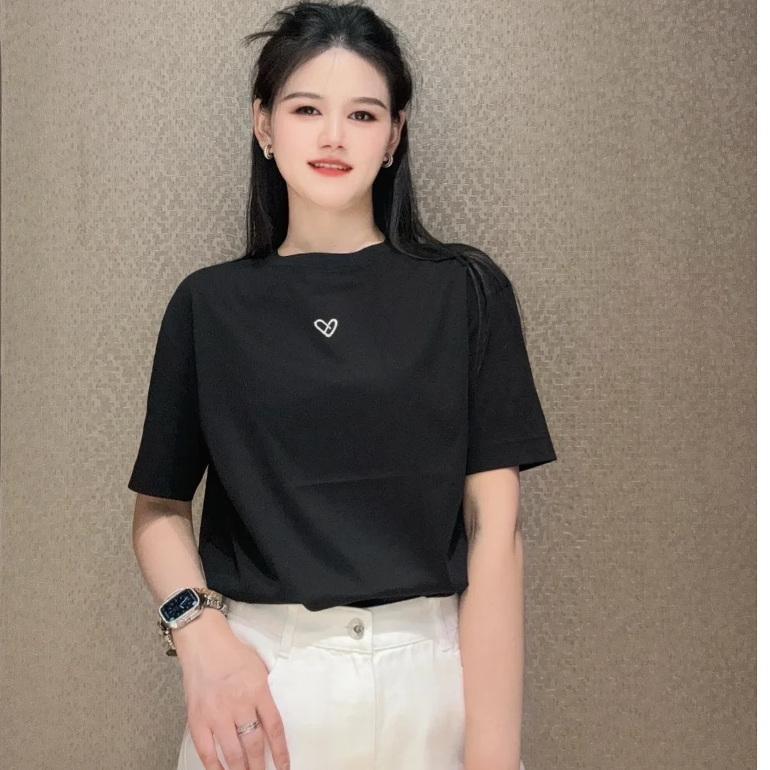 【专柜品质】2025夏季新款休闲宽松简约爱心圆领短袖T恤上衣130091