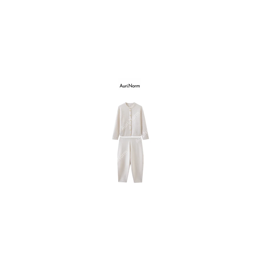 Auri.Norm柔软舒适保暖米白色半边绒家居服套装小众设计师特别款