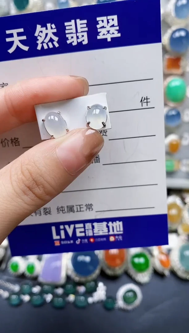 翡翠银S925镶嵌耳饰0126