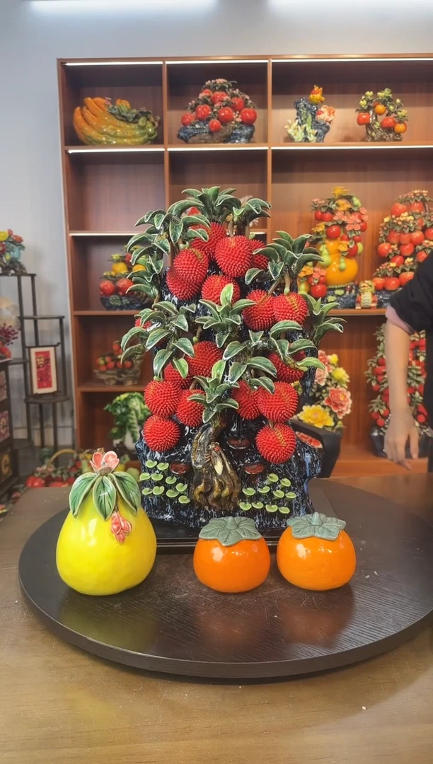 陶瓷18果荔枝树摆件