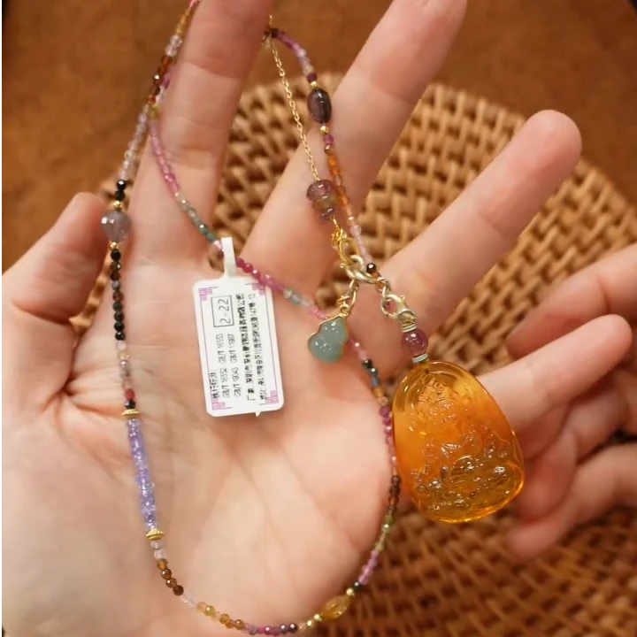 【熊总夫妇】琥珀蜜蜡黄财神套链吊坠