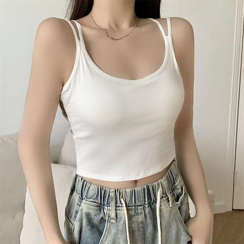 【新款专属】打底内搭外穿背心爆款辣妹吊带纯色带胸垫透气夏季新款