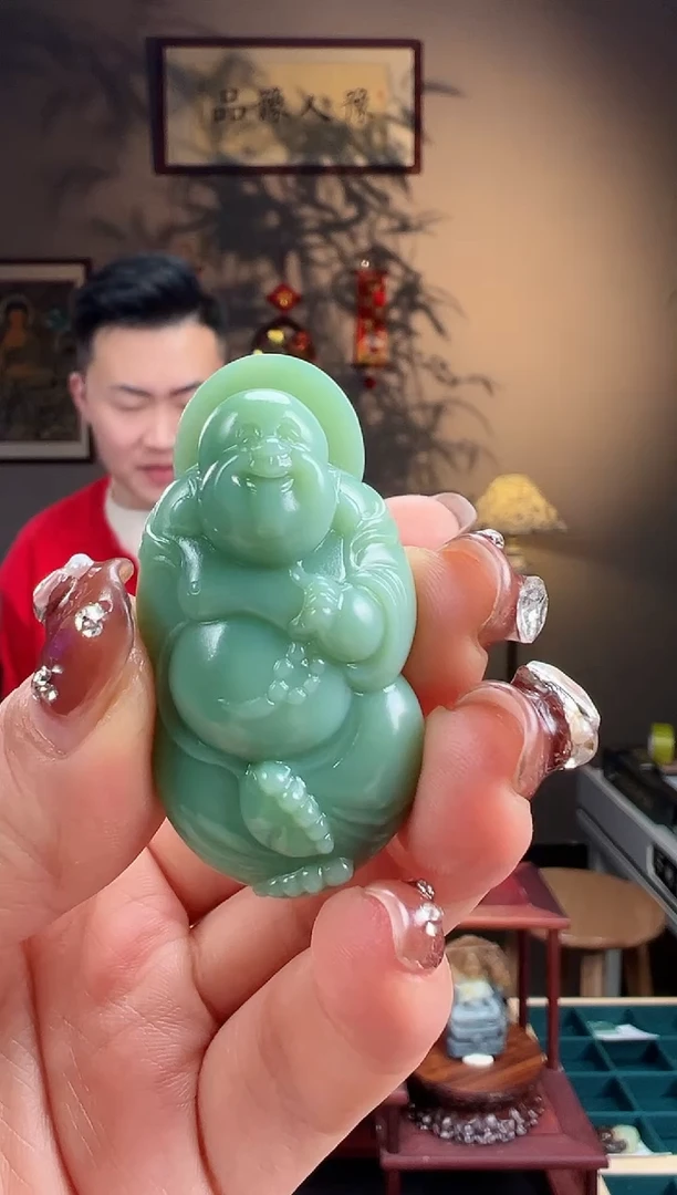 【闪购商品】和田玉吊坠未镶嵌碧玉鸭蛋青弥勒佛j3075