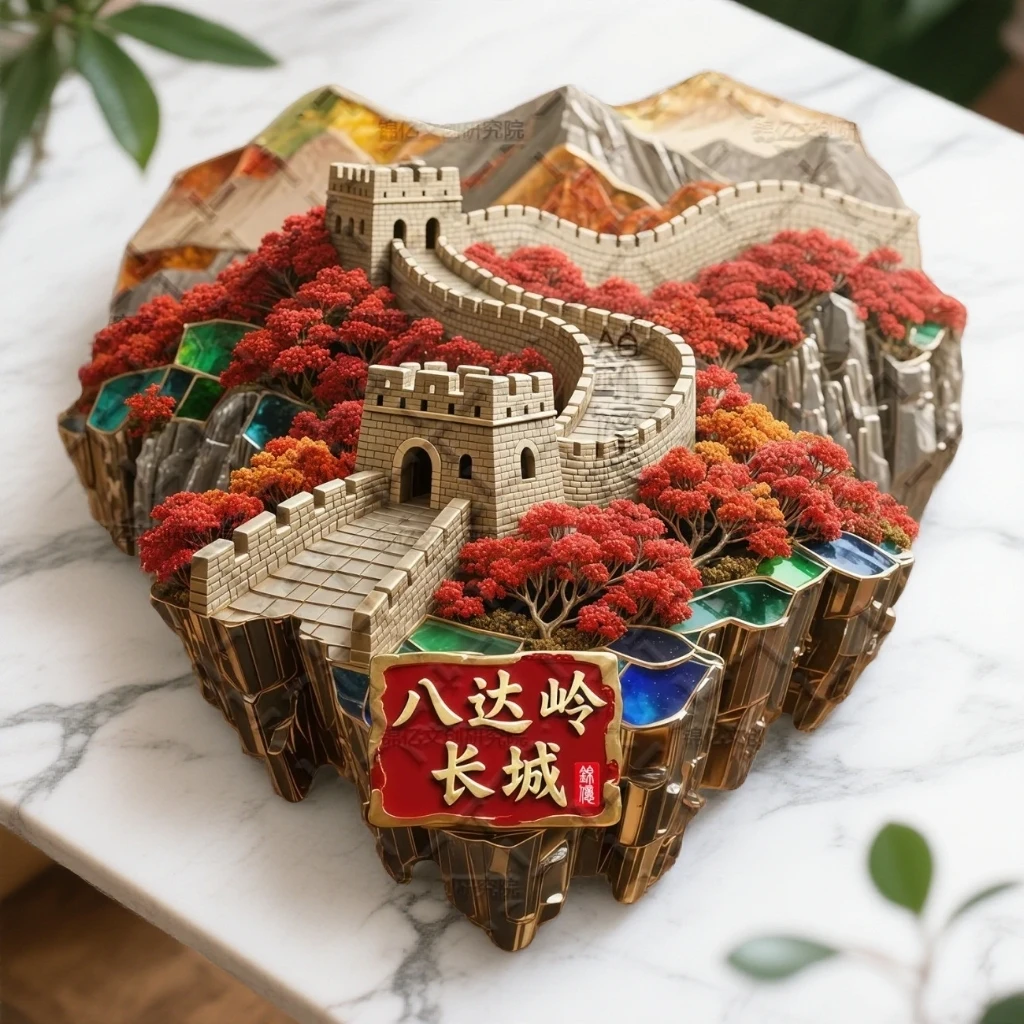 北京八达岭长城秋枫景点金属冰箱磁贴城市地标建筑纪念文创冰箱贴