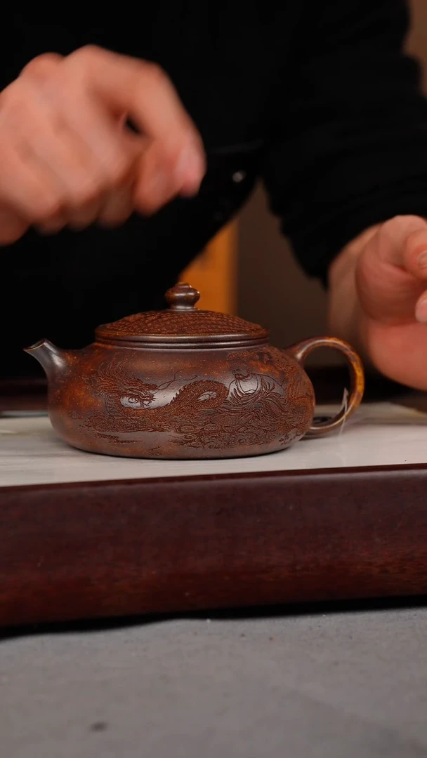 【闪购商品】紫砂茶壶龙骨金砂 寒江 卧虎藏龙