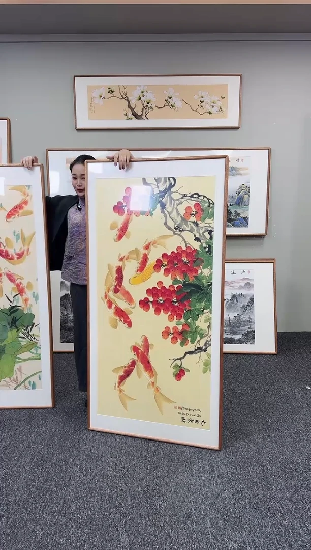 国画荔枝九鱼图155*78
