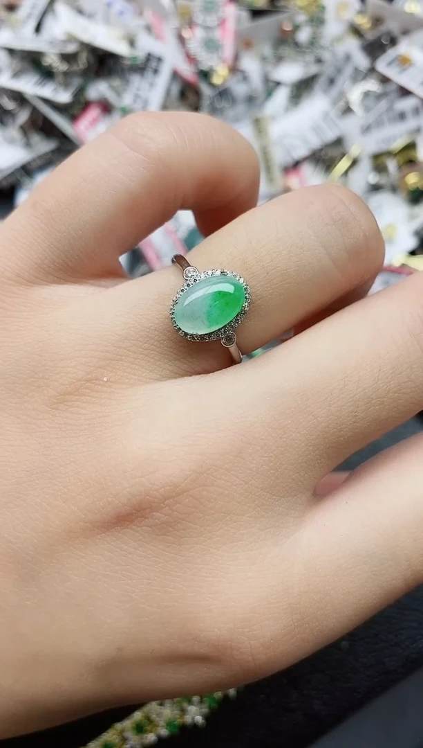 银S925镶嵌戒指翡翠1