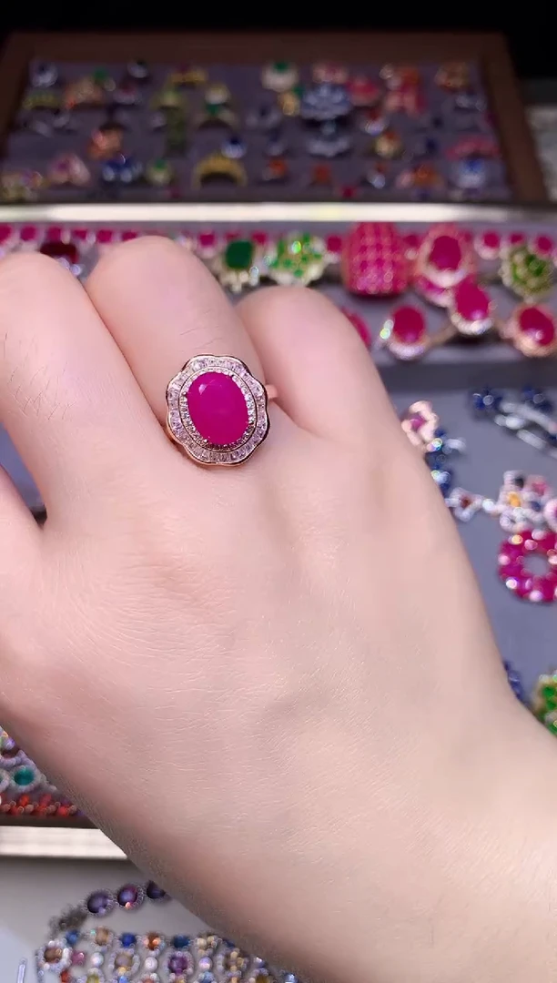 银S925镶嵌戒指红宝石....