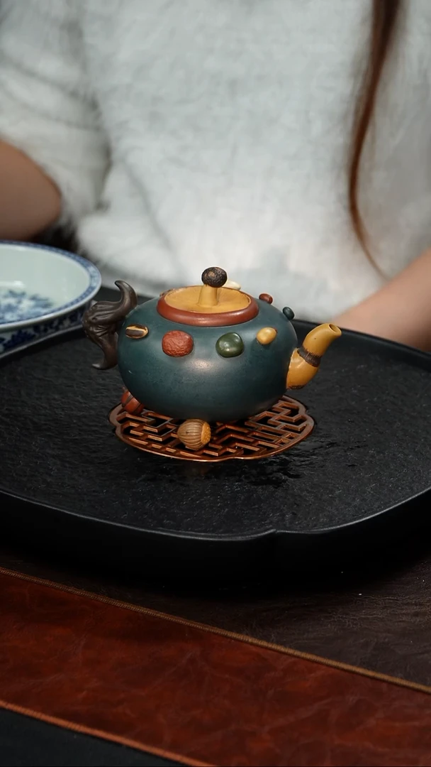 茶壶紫砂高建芳 百果120 绿泥 450毫升