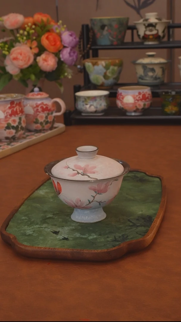 玉兰花系列 紫砂二才盖碗