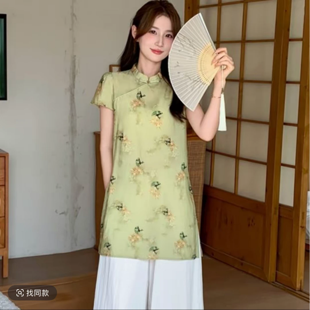 2025新款新中式休闲风通勤静奢风时尚上衣短袖茶服显瘦时尚女装