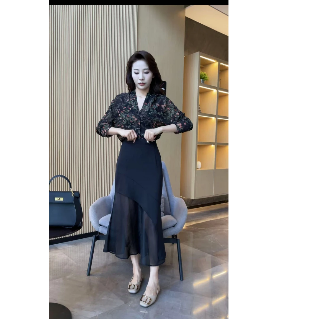 拼接网纱半身鱼尾裙-0390