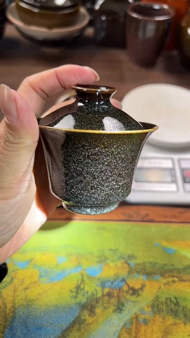 乌金黑色的两才盖碗100cc