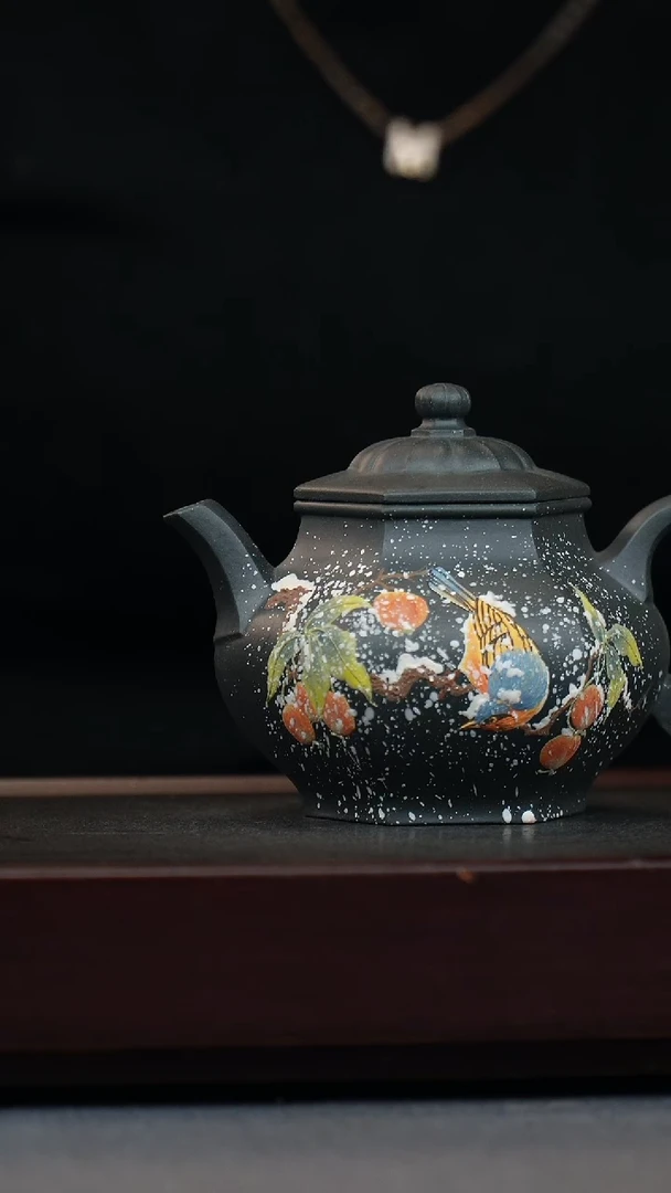 【闪购商品】紫砂茶壶九林君子兰 八方矮宫灯 泥绘