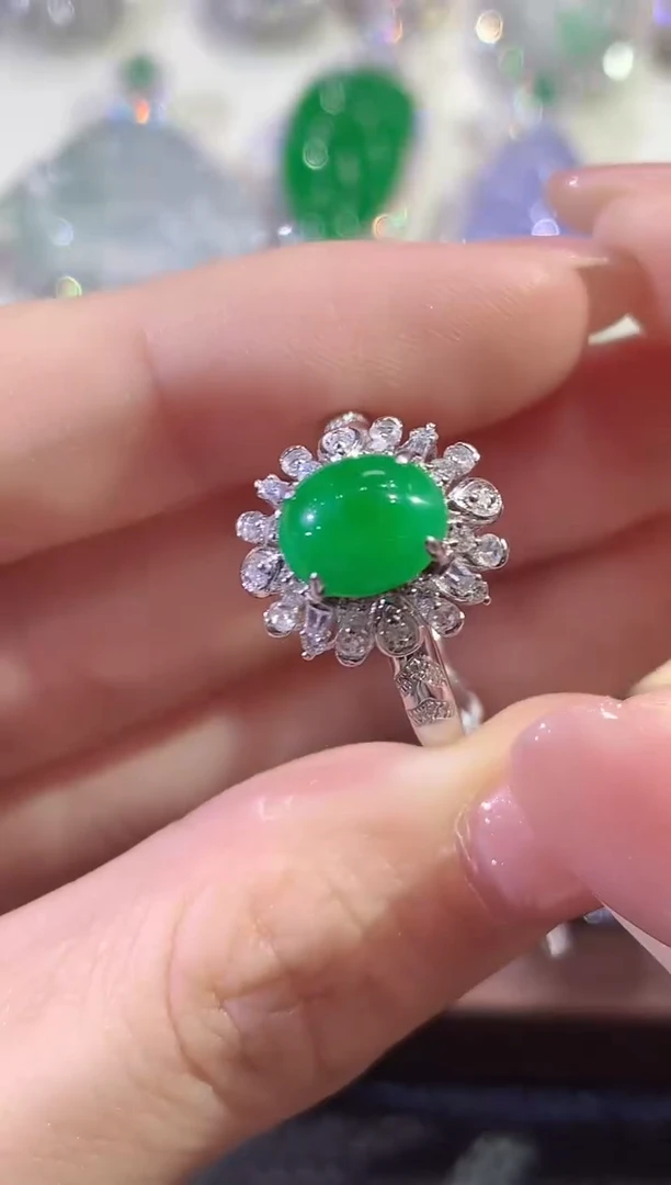 18K金镶嵌戒指翡翠A86翡翠
