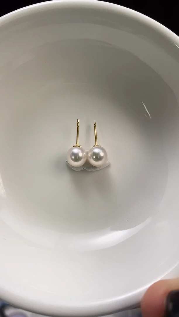 18K金镶嵌耳饰海水珍珠7-7.5Akoya海水珍珠耳饰