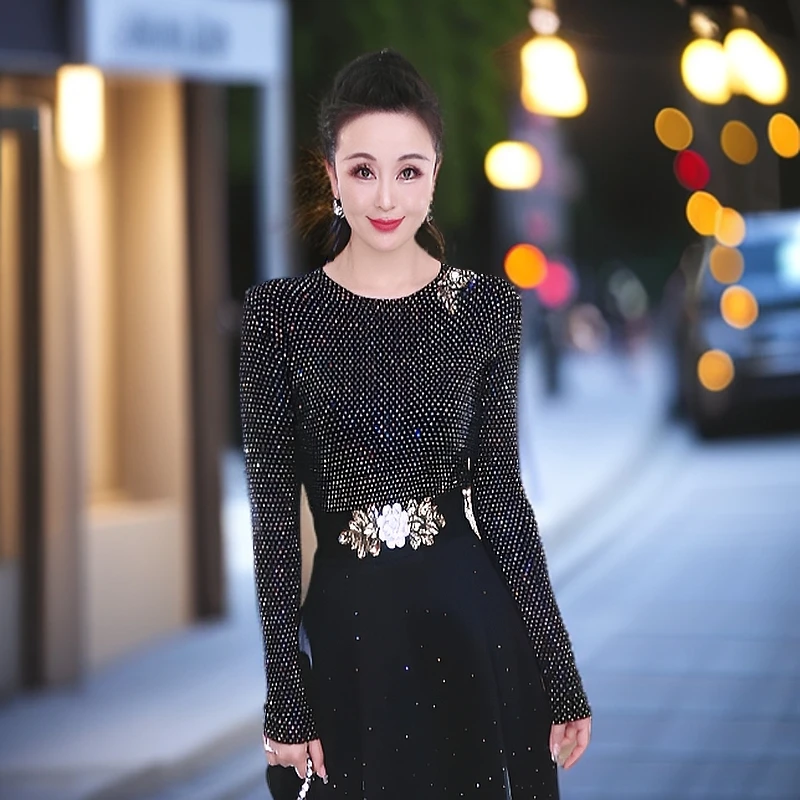 圆领星空毛衣修身显瘦秋装内穿黑色打底秋冬内搭新年打底衫