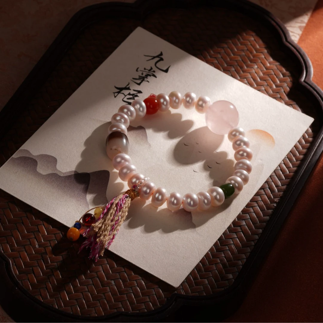 天然淡水珍珠单圈手串—多样性发其一约8mm【JJ090】