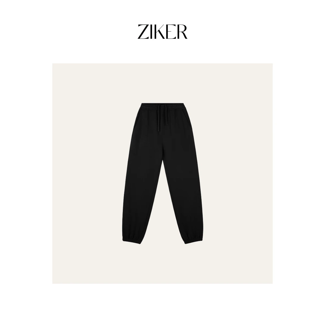 ZIKER｜抓绒运动束脚宽松直筒休闲卫裤松紧腰女