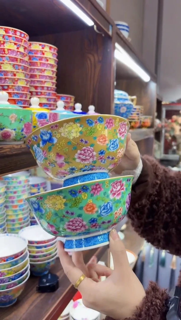 珐琅6英寸面碗2个景德镇陶瓷