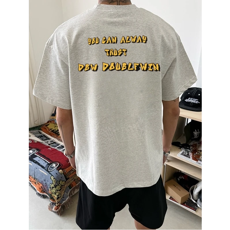 美式复古潮牌字母印花设计感boxy短袖T恤男半袖休闲百搭圆领上衣