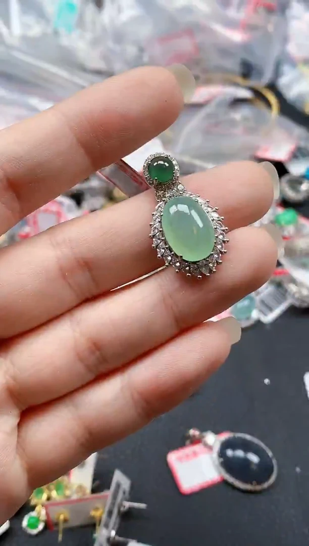 银S925镶嵌戒指翡翠天然A货缅甸翡翠