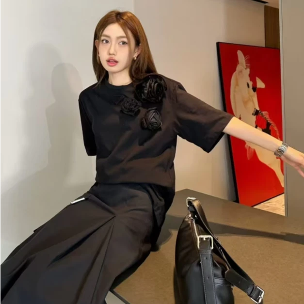 【云C专属】新款法式别致黑色T恤825112801