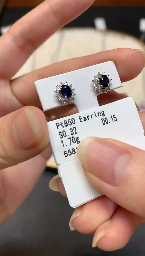 铂Pt850镶嵌耳饰定制蓝宝石S367|2999