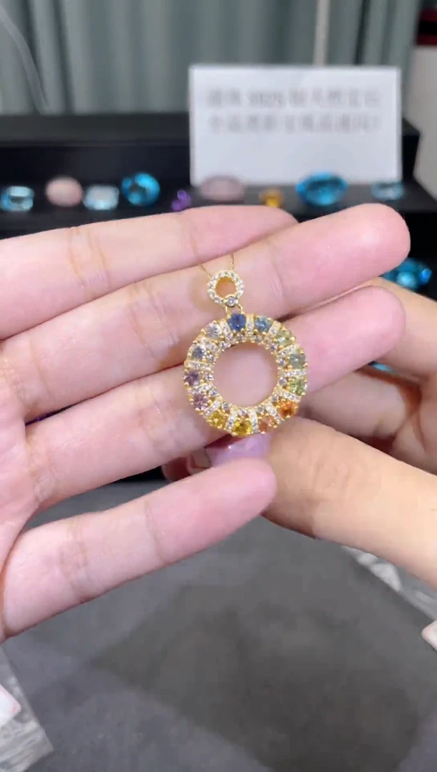 吊坠(不含链)蓝宝石银S925镶嵌天然宝石