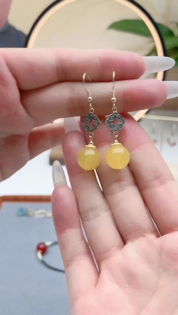 玛瑙/玉髓耳饰银S925镶嵌6502