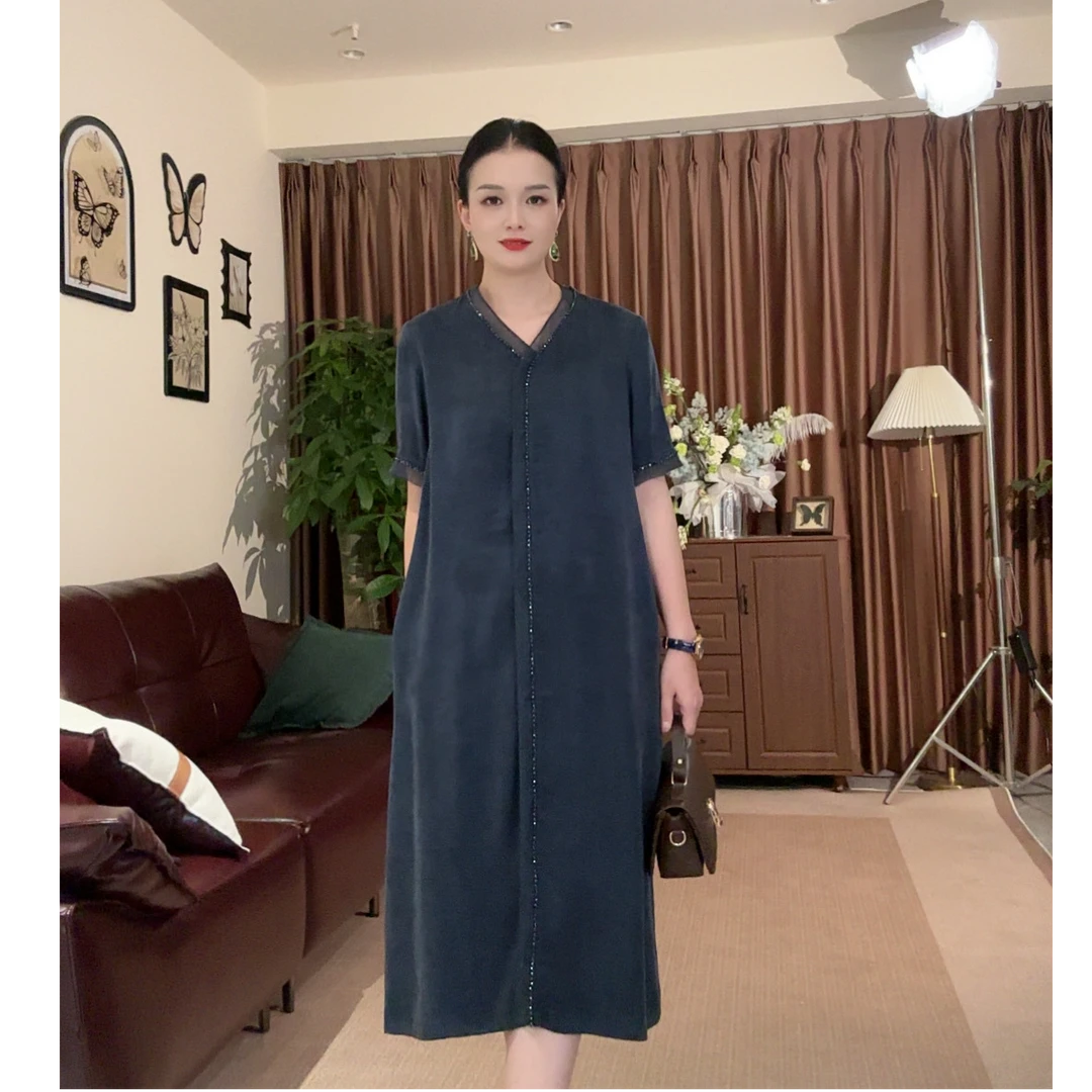 藏青色大气显瘦气质时尚夏季连衣裙
