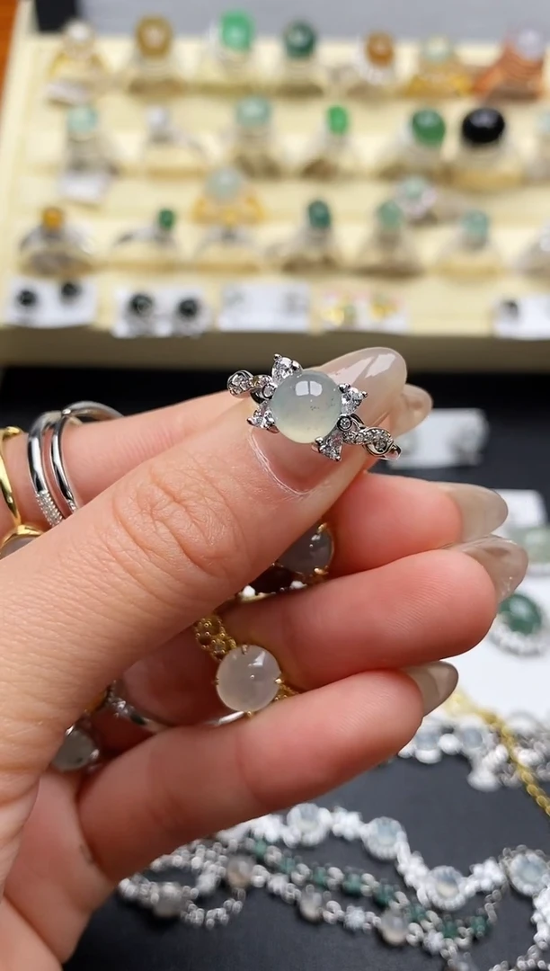 【闪购商品】翡翠戒指银S925镶嵌缅甸翡翠4   8+2