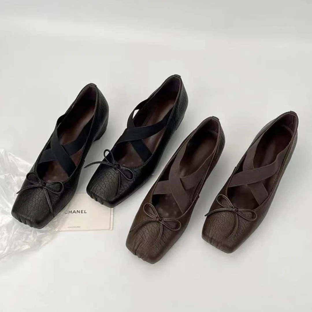 【Ruyan Vuicr】内增高~蝴蝶结玛丽珍鞋女芭蕾舞鞋方头粗跟单鞋