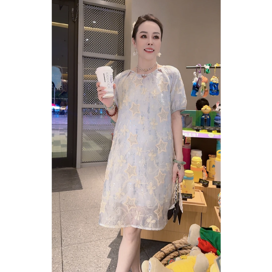 2025夏季新款设计师重工高定时尚泡泡袖A字裙B968