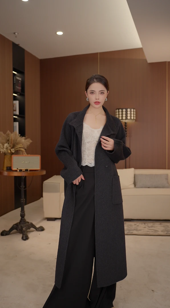 立领民族风卷袖长款长袖毛呢外套外套气质设计师简约