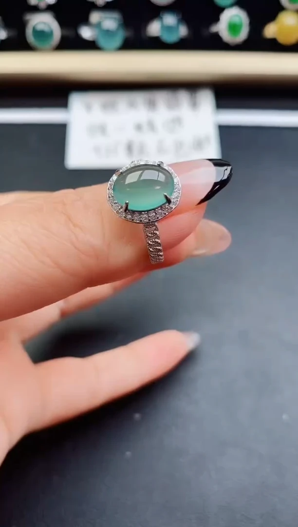 翡翠戒指银S925镶嵌58700