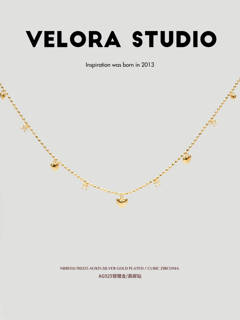 非金属合成锆石项链 小众设计甜美简约爱心项链百搭饰品生日礼物