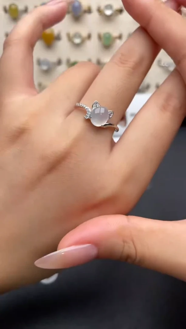 银S925镶嵌戒指翡翠一物一证一礼盒