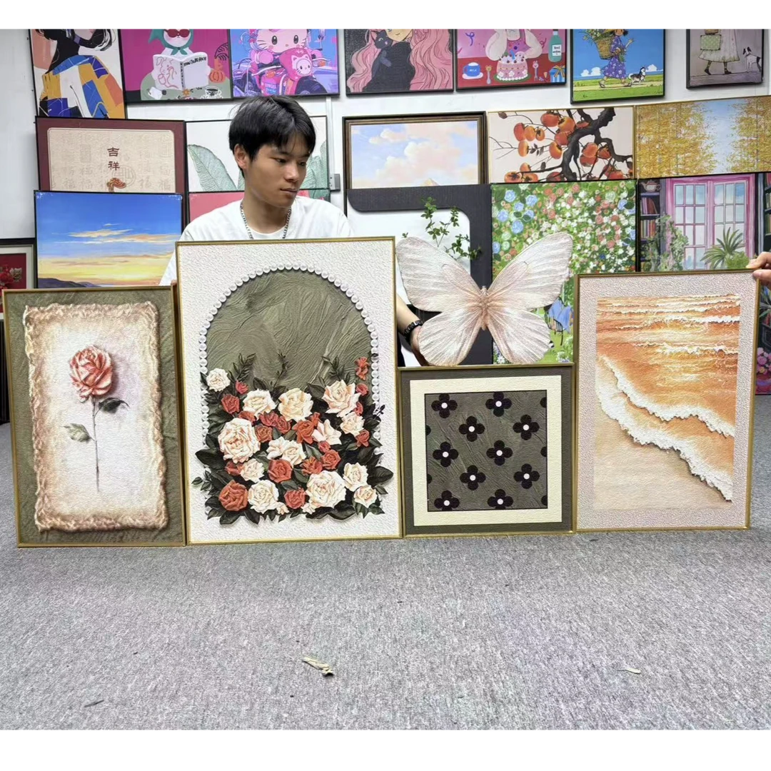 法式复古客厅装饰画蝴蝶玫瑰沙发背景墙挂画轻奢艺术壁画500