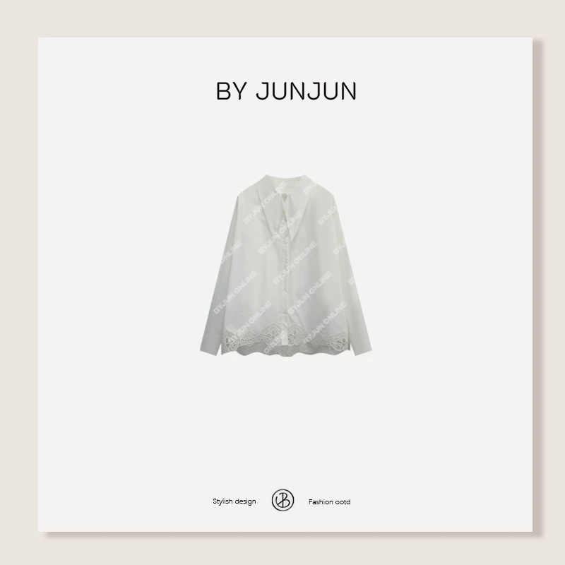 ByJunjun2025春季新款【佩里月光】蕾丝刺绣衬衫C25T20299