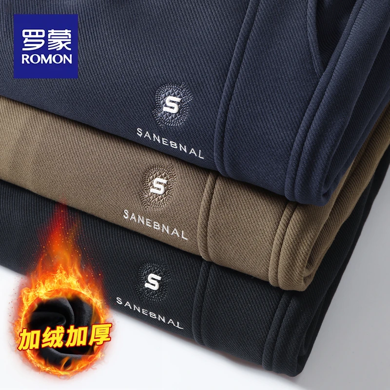罗蒙休闲裤加绒加厚男士秋冬季2025新款束脚保暖运动潮牌卫裤子男