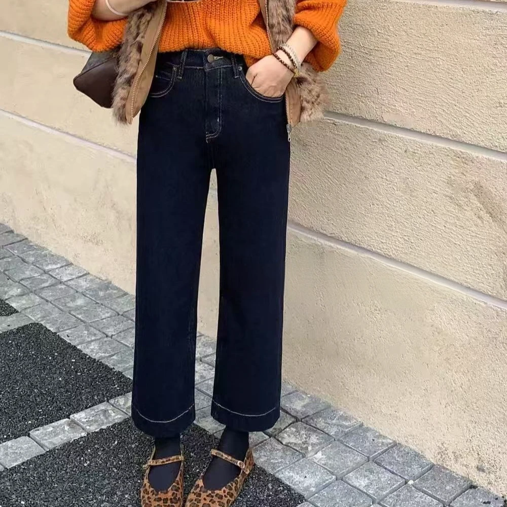 【静姐家】6028【加厚密密绒】小个子秋冬时尚加厚显瘦女九分直筒裤