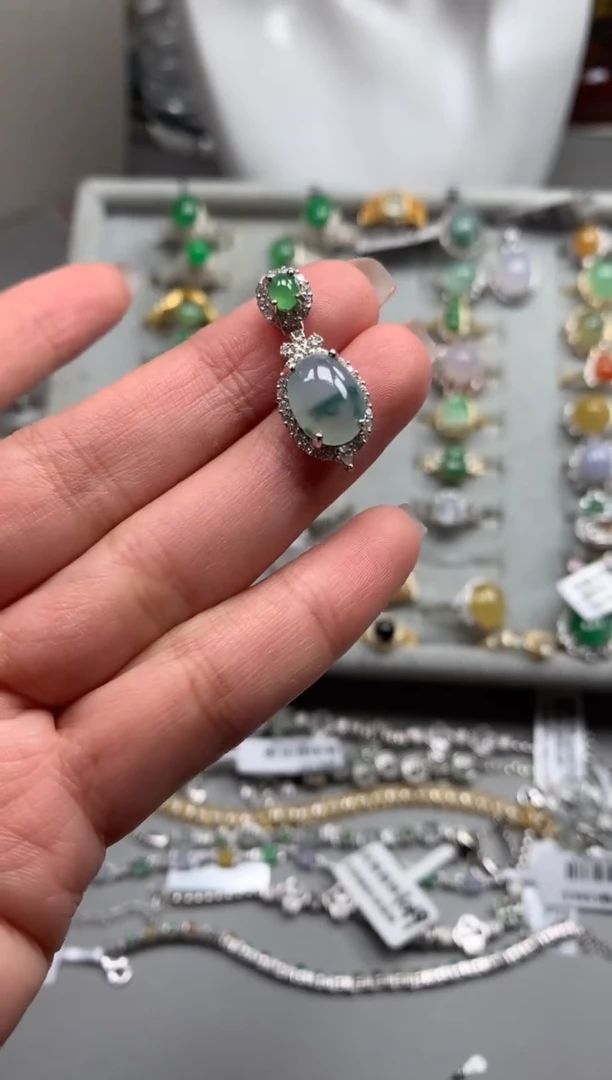 银S925镶嵌戒指翡翠吊坠