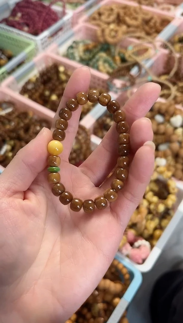 【闪购商品】石英质玉（黄龙玉）手链未镶嵌库克老型搭配黄龙玉7*8mm