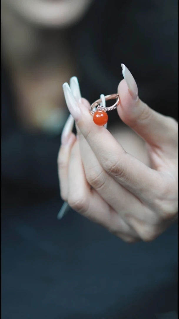 银S925镶嵌戒指玛瑙/玉髓HD40173玛瑙圆珠戒指