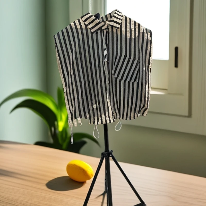 娜娜家夏季短款条纹无袖衬衫4909