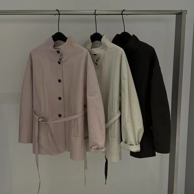 Pada嘻&RIVA【立领风衣】韩系复古 简约系带风衣 012 Hi Fortune